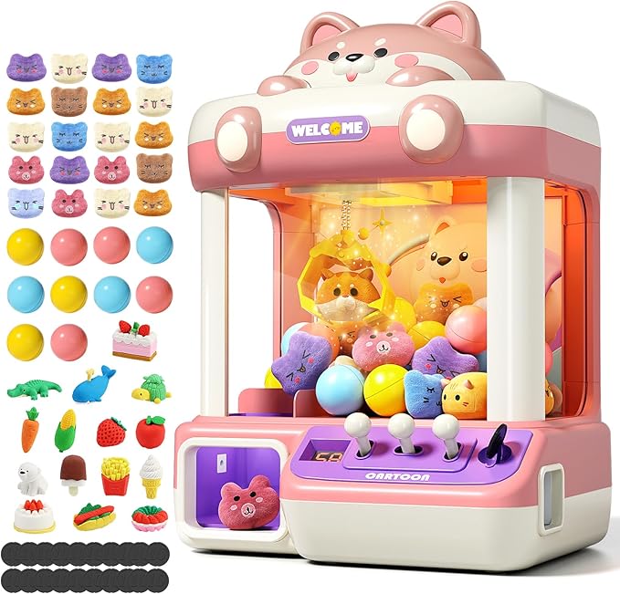 Claw Machine for Kids, Mini Vending With Music, Prize Dispenser Toys for Girls and Boys, Electronic Claw Game for Party Birthdays, Includes 45 Mini Toys (Large)
