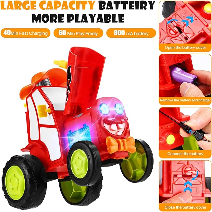 Remote Control Car for Kids 3 4 5 6 7 Year Old,90° Upright Stunt Rc Cars with Light and Music,Rocking Tumbling Electric Train Toy for Boys Girls Son Children's Day Gifts (Red)