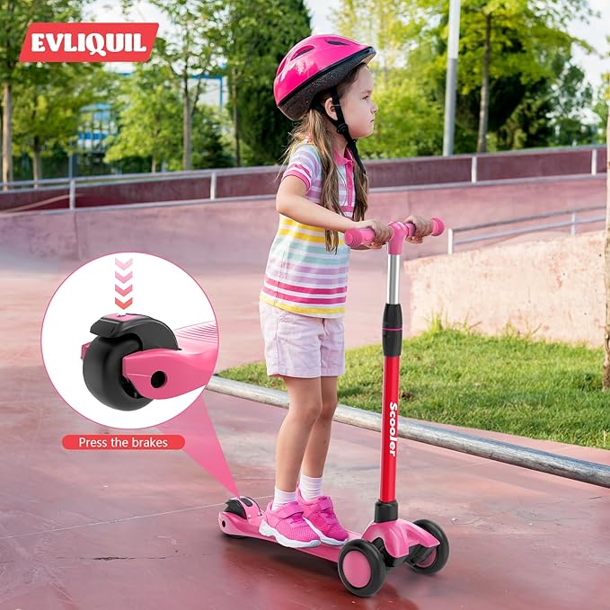 Kids Scooter,LED Lighted Wheels and 3 Adjustable Height Handlebars Scotters for Kids 3-12,3 Wheel Toddler Kick Scotter for Boys & Girls up to 132 Lbs.