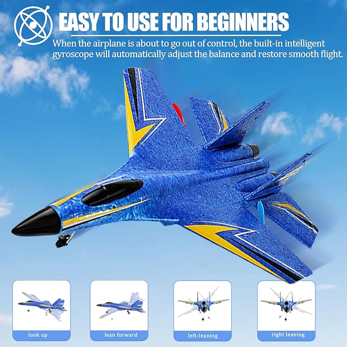 Remote Control Airplane for Kids, 2 Channels Foam RC Planes Wireless Toy,Hobby RC Glider Aircraft Gifts for Beginners Boys Girls Adult Blue