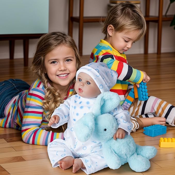 BABESIDE 8 Pcs Reborn Baby Doll Accessories with Bassinet for 17-22 Inch Baby Dolls, Babies Doll Clothes Outfit Accessories fit Reborn Doll Newborn Boy (Not Doll)