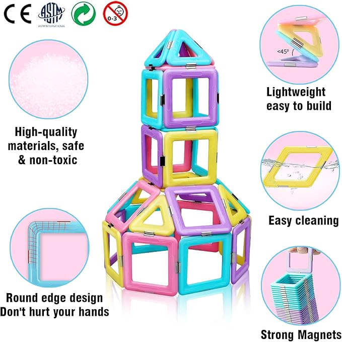 Magnetic Tiles Toys for 3 4 5 6 7 8+ Year Old Boys Girls Upgrade Macaron Castle Blocks Building Set for Toddlers STEM Creativity/Educational Toys for Kids Age 3-6 Christmas Birthday Gifts