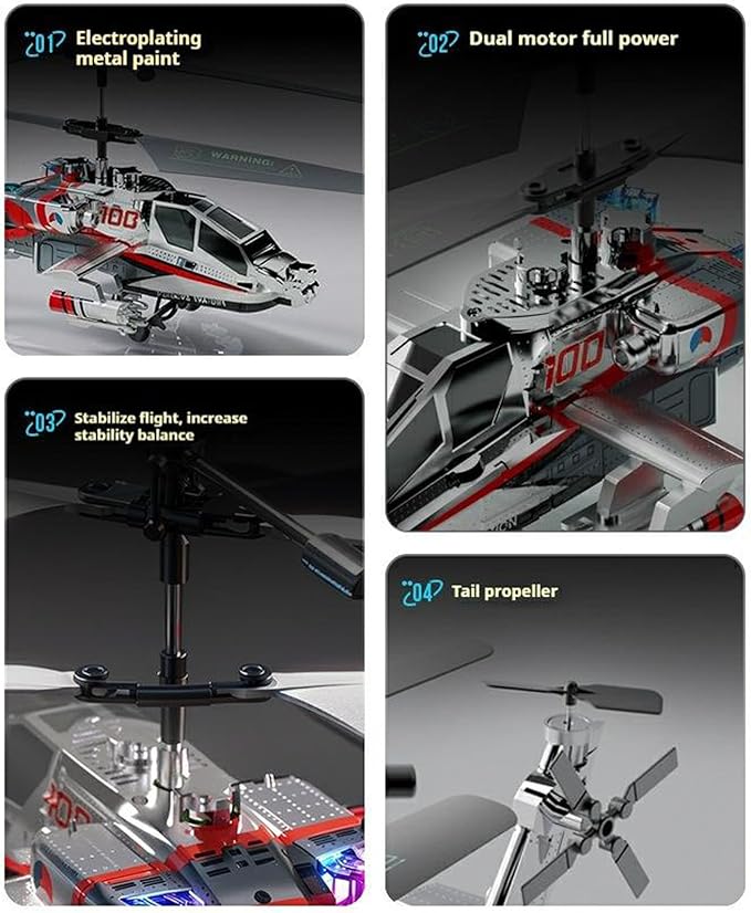 Remote Control Helicopter, 3.5 Channel Military RC Helicopter with LED Light, Altitude Hold, One Key Take Off/Landing, 2.4GHz RC Army Helicopter with 2 Battery for Kids, Boys Girls (Silver)