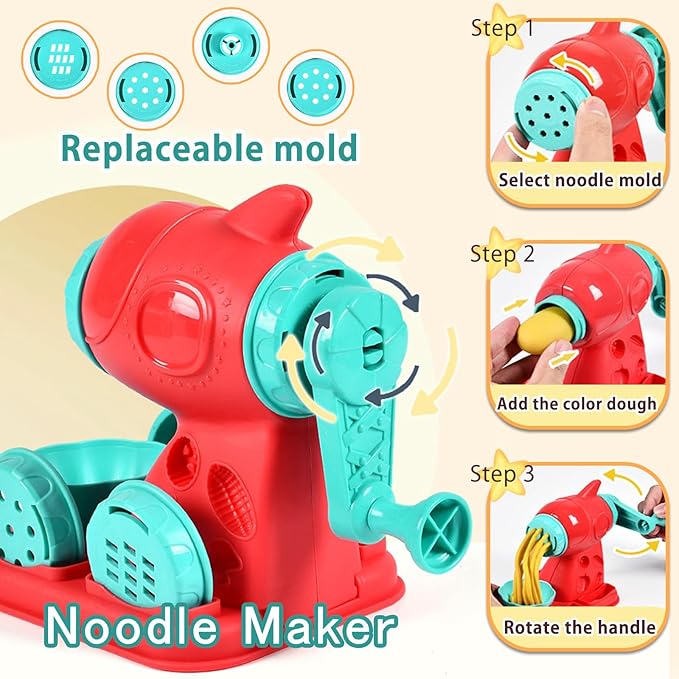 3 in 1 Color Dough Kitchen Creations Set, Ice Cream Noodle Hamburger Maker Machine, Art Crafts Food Modeling Play Toys, Deluxe Tools Kit for Boys Girls Kids Toddlers Ages 3+ (12 Colors Dough)