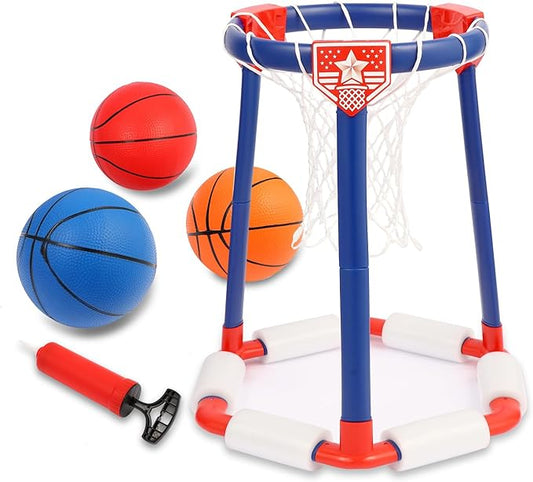 Pool Basketball Hoop Set,Floating Pool Toys for Kids,Floating Basketball Hoop,Pool Games,Basketball Game Poolside,Summer Water Toys,with 3 Balls and 1 Pump