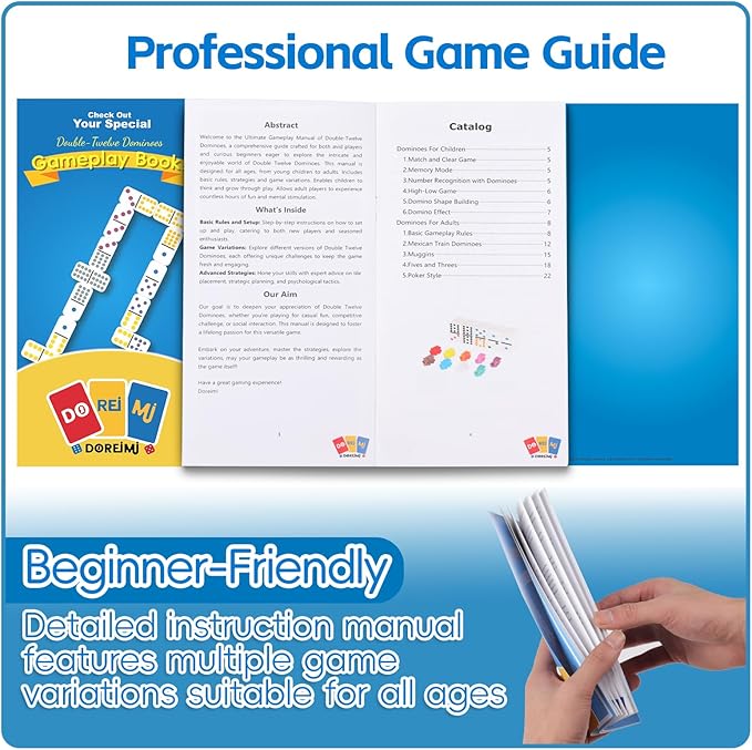 Double 12 Mexican Train Dominoes Set with 8 Wooden Racks & 91 Dot Tiles Portable Travel Board Game for Kids and Adults Family Game Night