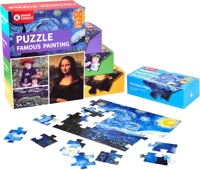 Mini Jigsaw Puzzles,4-in-1 Small Jigsaw Puzzles,Puzzles for Kids Age3+,Famous Painting Art Puzzle,10" x 7" Fun Puzzles,Decompression Puzzle Educational Game,Gifts for Kids Adults