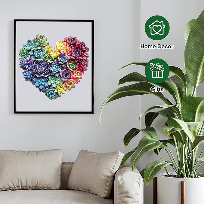 Heart Succulent Puzzles for Adults 200 Pieces, 5MM Thick Unique Shaped Flower Jigsaw Puzzles Birthday Gifts for Kids Family Game 11.8 * 12.6inch