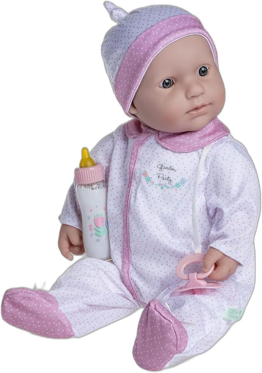 JC Toys La Baby Caucasian 20-inch Small Soft Body Baby Doll La Baby | Washable |Removable White and Pink Outfit w/Hat, Pacifier & Magic Bottle | for Children 12 Months +