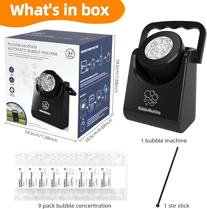 Bubble Machine for Kids Toddlers,Automatic Bubble Blower,Portable Adjustable Angle Bubble Maker,Bubbles Toy for 3 4 5 6 7 Year Old Boy Girl,Outdoor Party Birthday Easter Baskets Stuffers Gifts Black