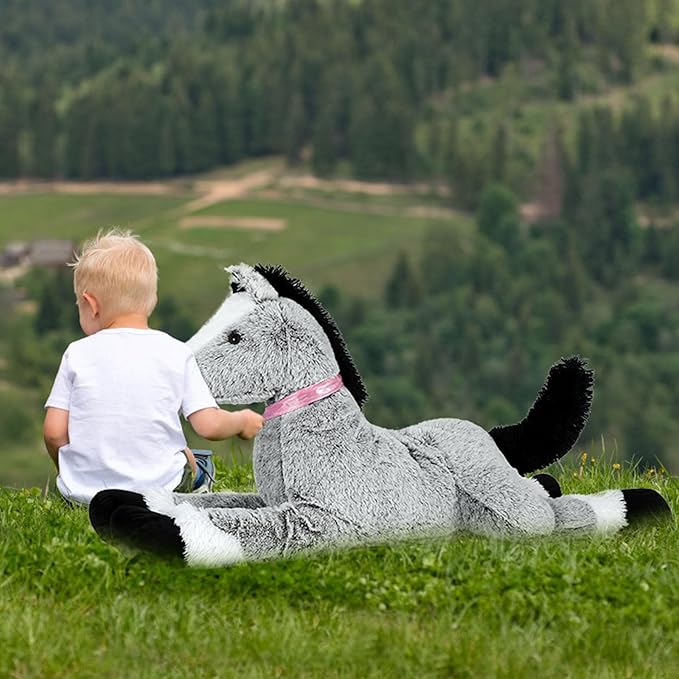 MaoGoLan Large Horse Stuffed Animal for Girls, Big Plush Toy, Jumbo 4 Feet Ridable Pony Plush Pillow for Kids