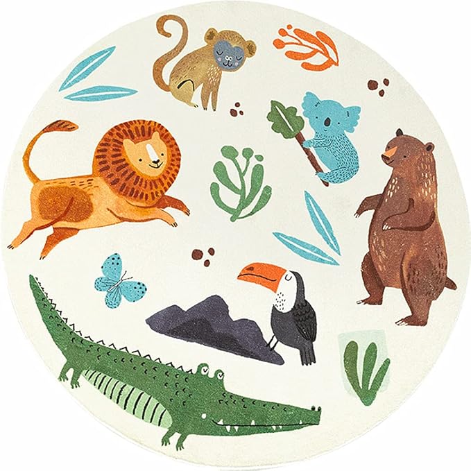 Poowe Kids Play Rug, Lovely Forest Round Area Rug Nursery Door Mat Soft Plush Non-Slip Carpet for Bedroom Living Room Playroom, 39.4