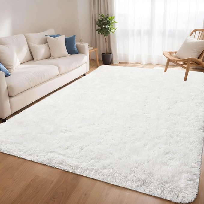 Cream White Fluffy Soft Living Room Bedroom Rug, 4x6 Area Rugs Super Soft Shaggy Carpet for Living Room Classroom Kids Playroom Toddler Nursery Dorm Home Decor, Modern Indoor Non Slip Rug
