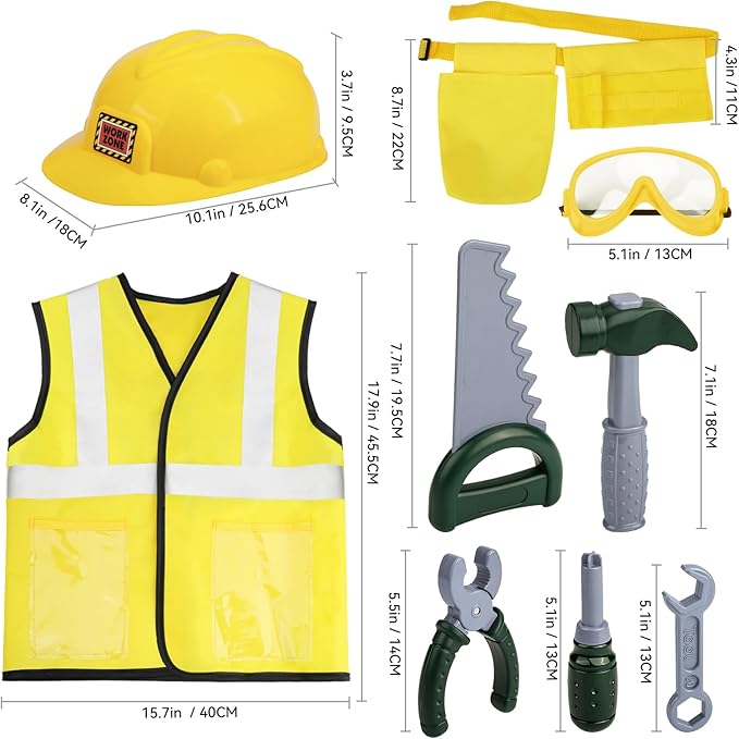 Tool Set for Kids Aged 3 4 5, Toddler Construction Pretend Toys with Worker Vest & Hat, Child Dress up Gift for Boys Girls