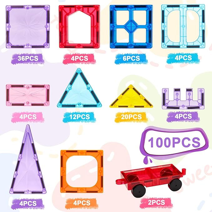 Magnetic Tiles,100PCS Star Magnetic Building Blocks Toy for Ages 3 4 5 6 7 8 9,Magnetic Tiles for Toddlers Gifts,Montessori Toys,STEM Toys Christmas Toy Gift for Kids Boys and Girls