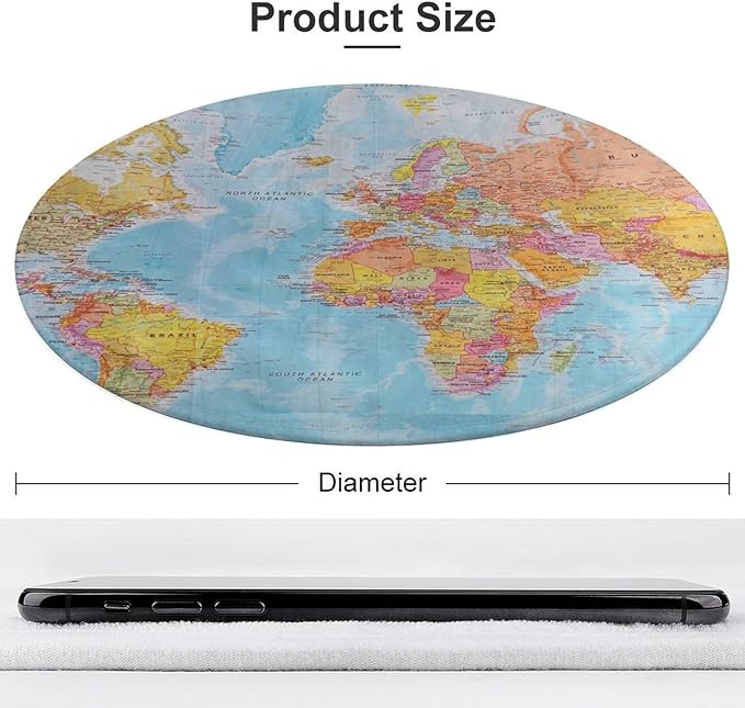 Map of The World 3Ft Round Rug Non-Slip Soft Kids Floor Playing Mat for Bedroom Living Room,Round Carpet for Nursery Dorm