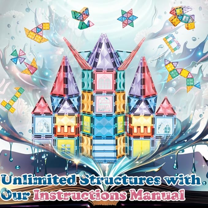 Little Pi Mermaid Princess Magnetic Building Blocks Castle - Magnet Tiles Doll House - Educational Stem Playset Toddler Toys - Birthday Gift for Kids Age 3 4 5 6 7 8 Year Old Girls & Boys