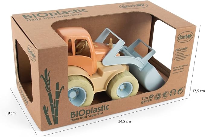 Dantoy BIO Kids’ Big Tractor, Green Sugarcane Bioplastic Toy, Indoor & Outdoor Play, Safe Rounded Edges, Role Play, Sensory Exploration with Sand & Water, Motor Skills, Made in Denmark, Ages 2+