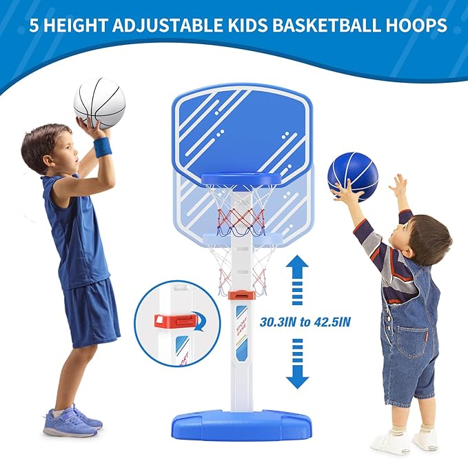 Pool Basketball Game, Toddler Hoop with Adjustable Height, Summer Water Games for Kids and Adults
