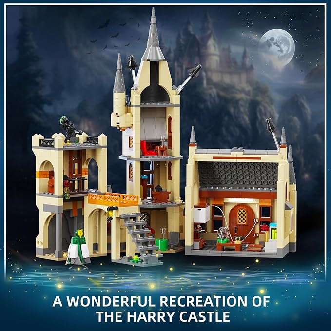 Castle Clock Architecture Building Set with Lighting, Train Building Toy Gift Ideas for Boys Kids Aged 8-14, Compatible with Lego Set, Castle Architecture Model for Adult and Movie Fans (868 PCS)