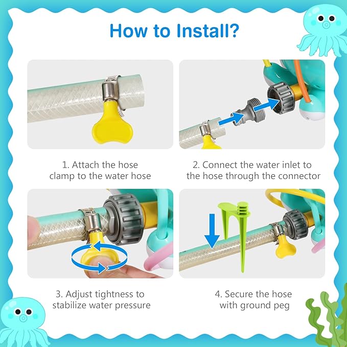 MoKo Water Sprinkler Baseball Toy for Kids Outdoor Play, 2 in 1 Octopus Baseball Water Games for Boys Girls, Yard Sprayer Sprinkler, Toddler Outdoor Toys for Backyard Garden Lawn Pool, Sky Blu Octopus