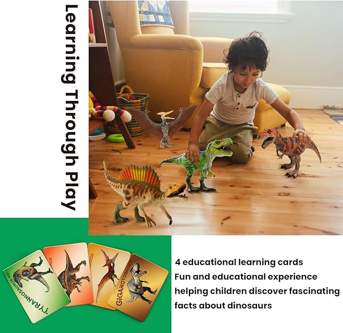 4 PCS Jumbo Dinosaur Toys for Kids 3-5 Realistic Dinosaur Figures with Movable Parts & Learning Cards- Big Dino Toys for Kids 5-7 Ideal Gift for Toddlers Boys Girls Ages 3+