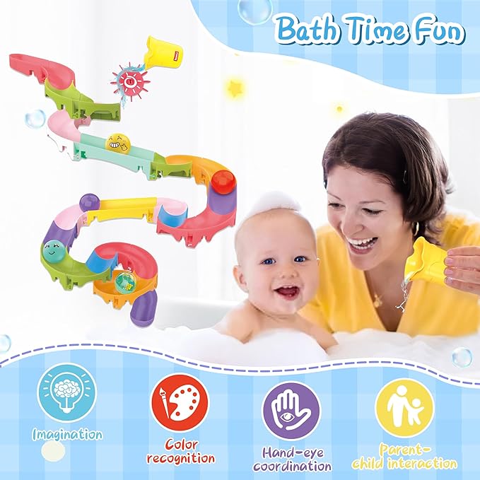 Toddler Bath Toys for Kids, DIY Bathtub Toys with Suction Cups, Fun Baby Shower Toys with Slide Track Birthday Gift for 2 3 4 5 6 Yeas Old Boys and Girls Bath Time