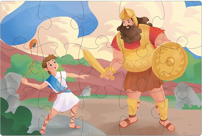 Bible Puzzles for Kids, 4-in-1 Wooden Jigsaw Puzzles in Box 15 Piece Each, Christian Religious Toys for Kids, Noah’s Ark | Daniel in The Lion’s Den | David and Goliath (Old Testament)