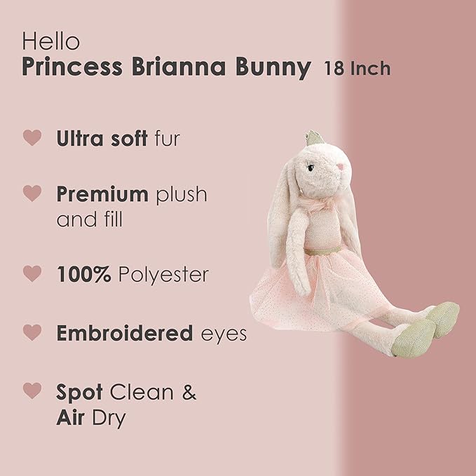 MON AMI Princess Brianna Bunny Doll - 18", Soft & Cuddly Plush Animal Doll, Use as Toy or Room Décor, Great Gift for Kids, Boys, Girls