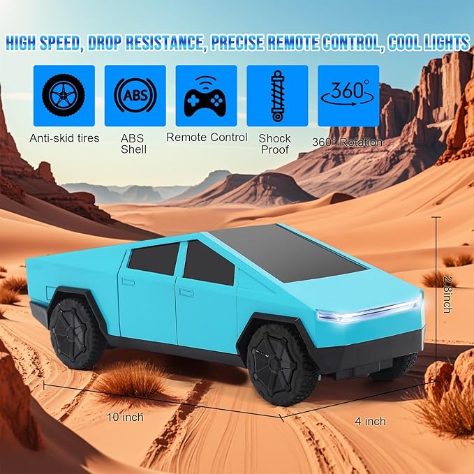 Remote Control Pickup Truck, 1/24 Scale Racing Car Model, Rechargeable Battery & Light and Loadspace, for Adults and Boys (Blue)