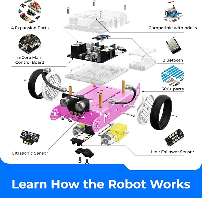 Makeblock mBot Robot Kit, STEM Projects for Kids Ages 8-12 Learn to Code with Scratch Arduino, Robot Kit for Kids, Computer Programming for Beginners Gift for Boys and Girls 8 Pink