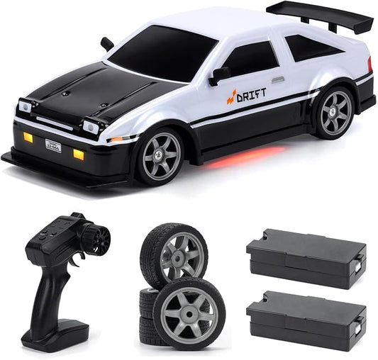 ACAMMZAR 1:16 RC Drift Car, 25KM/H 4WD High Speed Remote Control Cars for Kids, with LED Lights, Two Batteries, Extra Tires, Drift RC Cars for Adults,Black