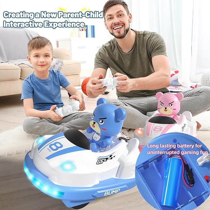 Velasko RC Bumper Cars Set of 2, Remote Control Cartoon Bumper Cars Set Toddler Toys with Music Lighting Spray for 3 4 5 6 Year Old Kids, Boys Girls Christmas Birthday Gift
