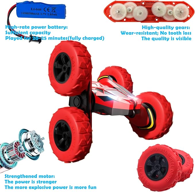Threeking RC Stunt Car Remote Control Cars with Lights Double-Sided Driving Indoor Outdoor Toys Gifts Presents for 6 7 8 9 10 11 12 Year Old Kids Boys Girls