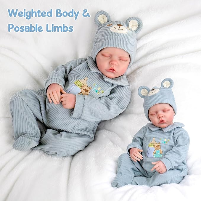 Aori Reborn Baby Dolls Boy - 18 Inch Realistic Sleeping Newborn Doll Soft Cloth Body Handmade Lifelike Baby Doll with Outfit Set - Weighted Baby Boy for Role Play, Gift for Kids 3+