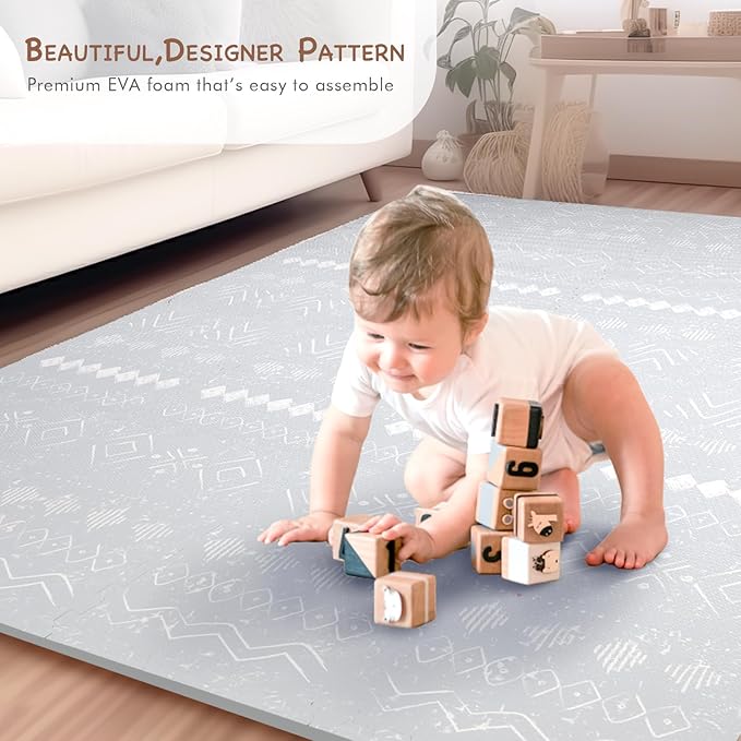 TCBunny 16 Interlocking Tiles and Edges Baby Play Mat for Kids & Toddlers - 5.6 X 4 FT (Bohemia Style)