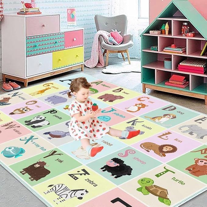 ABC Alphabet Rug Carpet for Kids, Educational Area Rugs for Classroom, Alphabet Animal Play Mat for Playroom and Bedroom (47x71In)