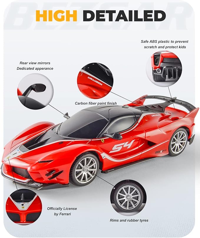 BEZGAR Remote Control Ferrari Car - 1:24 Scale Ferrari Electric Sport Racing Toy Car Model Vehicle, 2.4Ghz Licensed Red RC Car Series for Adult, Girls, Boys Age 8 9 10 11 12 Years Holiday Ideas Gift