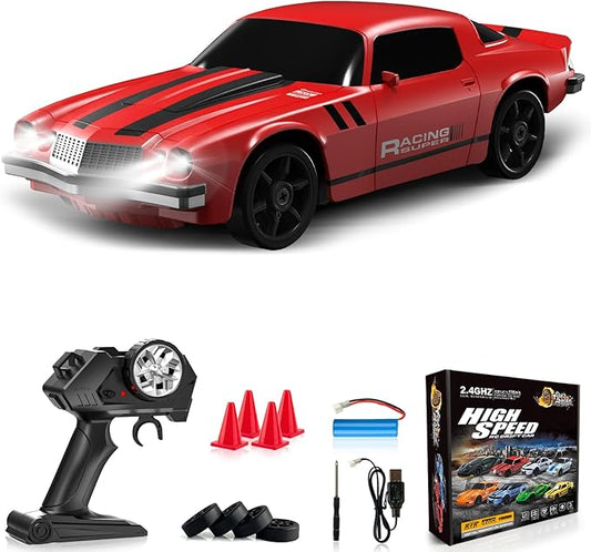 RC Drift Car 1:24 Remote Control Car 4WD 15KM/H High Speed Racing Sport Car with LED Lights RC Cars Toy Cars for Kids Boys Girls Adults Gifts Birthday Christmas Rechargeable Batteries
