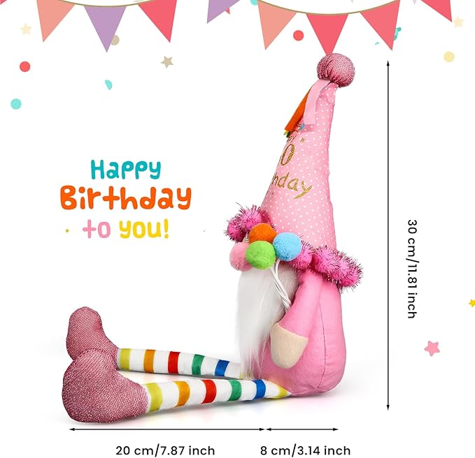 Funny 50Th Birthday Gifts for Women, Her, Mom, Girls, Women Friendship, Sister, Wife, Mother, Grandma, Coworker, Boss - Pink Happy Birthday Plush Gnomes Couple Doll Decorations for Party, Tabl Decor