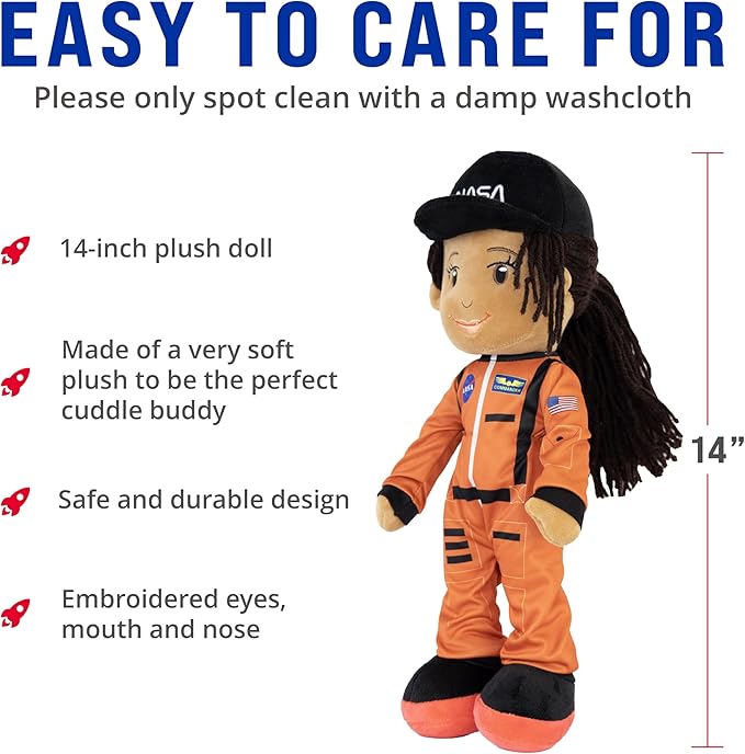 Playtime by Eimmie - 14” Julie NASA Doll - Soft Baby Doll - Plush Rag Dolls for 2 Year Old Girls & Boys, Toddler & Infants - Astronaut Plush Washable Doll - Astronaut Plush Toy - Astronaut Doll