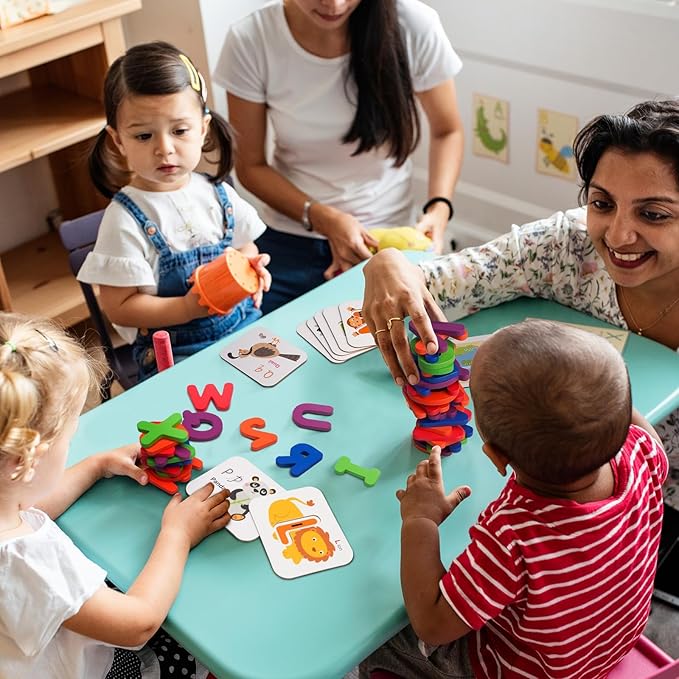 LiKee Alphabet Flash Cards Wooden Letter Puzzle ABC Sight Words Matching Games Counting Board Preschool Educational Montessori Toys for Toddlers Boys Girls 3+ Years (36 Cards& 37 Wood Pieces)