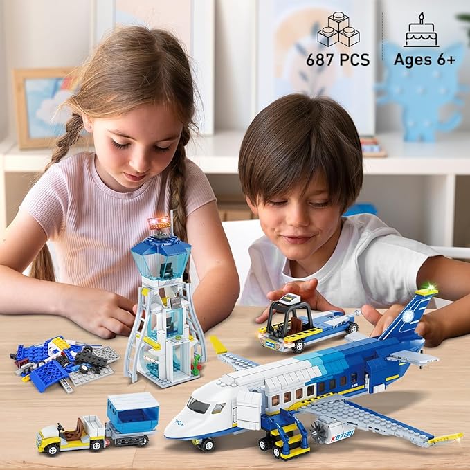 City Passenger Airplane Building Set, 711 PCS 3 IN 1 Plane Building Blocks Kit with Airport Terminal, Radar Tower, Luggage Truck, Planes Model Toys Gift for Boys Girls Kids 6 7 8 9+ Years Old