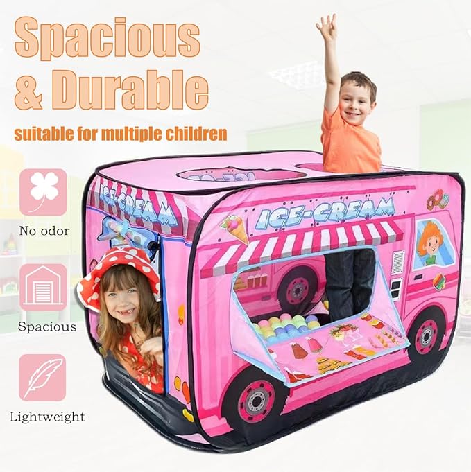 Pop Up Tent for Kids.Ice Cream Truck Play Tent.Large, Easy to Organize Icecream Shop for Kids.Ice Cream Cart for Kids.Birthday Gift for Girls & Boys.Can Be Played with by 2-3 Kids