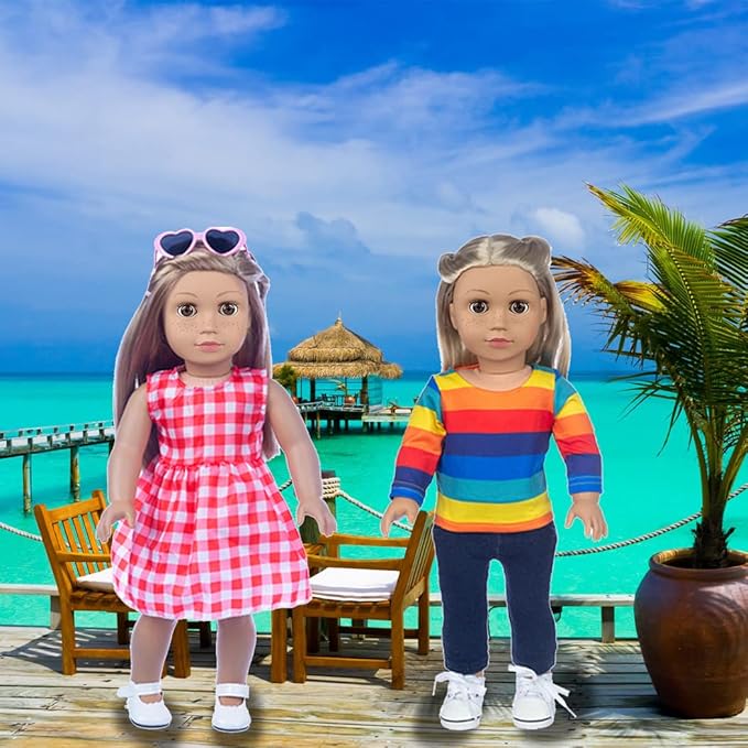 ebuddy 18 inch Doll Clothes and Accessories - 8 Sets Outfit with Shoes Backpack Glasses Camera for 18 inch Girl Doll(Doll not Include)