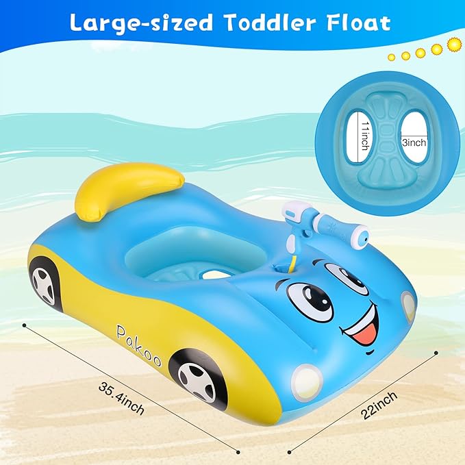 Baby Pool Float Inflatable Car Pool Float Boat with Squirt Gun, Toddler Pool Float Baby Swim Float Swimming Pool Float Kids Toddler Pool Floaties Infant Pool Float Toys for 18-48 Months