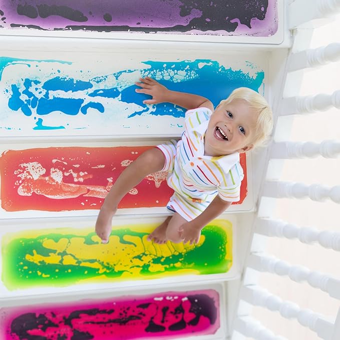 Art3d Liquid Sensory Floor Decorative Interlocking Tiles, Colorful Liquid Floor Tiles for Children, Liquid Fusion Activity Play Mat for Kids, 8"x30" Pack of 15