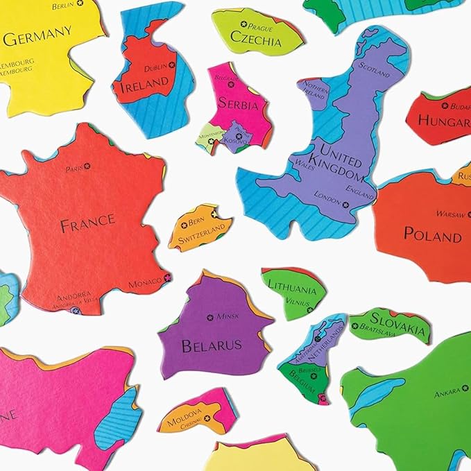 GeoToys GeoPuzzle, Europe Shaped Jigsaw Puzzles, 58 Pc Geography Puzzle, Geography Game & Map Puzzle - Jigsaw Puzzles for Kids Ages 6-9 Years Old