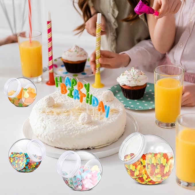 4 Pcs Plastic Candy Jar with Lid for Candy Buffet Large Storage Jar Clear Food Storage Canisters Kitchen Countertop Container for Cookies Beans Snacks Indoor Outdoor Wedding (30/40/60 oz)