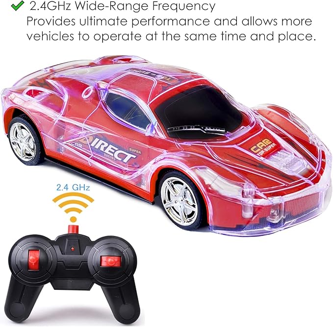 Haktoys Remote Control Sports Car: Radio Control Racing Toy Vehicle with LED Flashing Lights - Great Gift for Kids, Boys and Girls (Red)